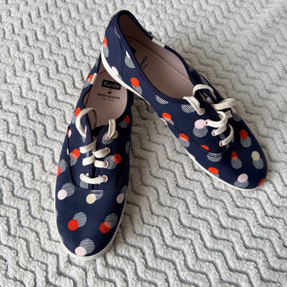 Keds x Kate Spade New York Blue Canvas Champion Dancing Dot Lace Up Sneakers 9.5